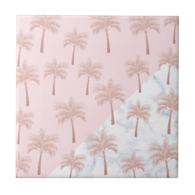 Elegant rose gold glitter & white marble pattern ceramic tile (Front)