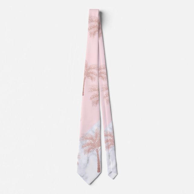 Elegant rose gold glitter & white marble pattern neck tie (Front)