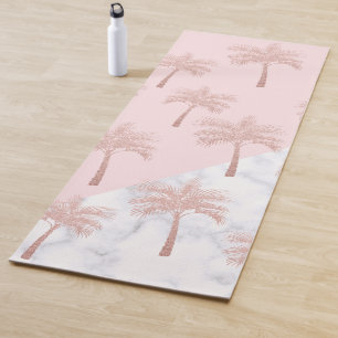 Elegant rose gold glitter & white marble pattern yoga mat