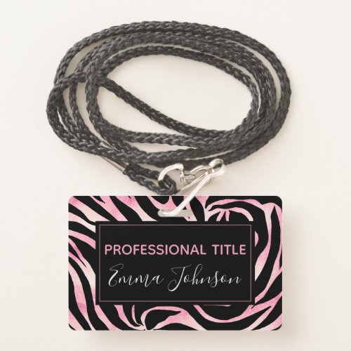 Elegant Rose Gold Glitter Zebra Black Animal Print Badge