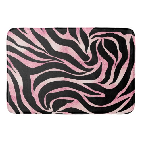 Elegant Rose Gold Glitter Zebra Black Animal Print Bath Mat