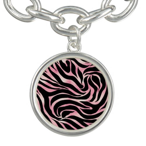 Elegant Rose Gold Glitter Zebra Black Animal Print Bracelet