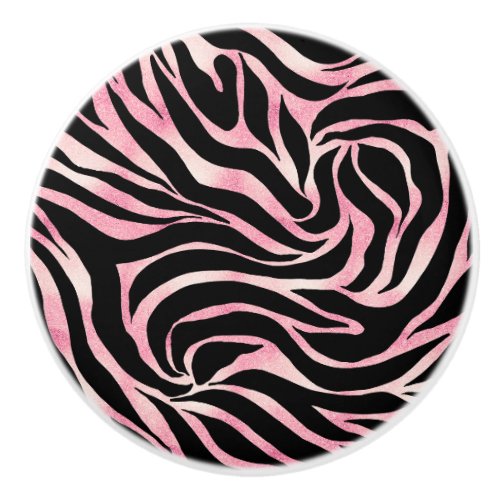 Elegant Rose Gold Glitter Zebra Black Animal Print Ceramic Knob