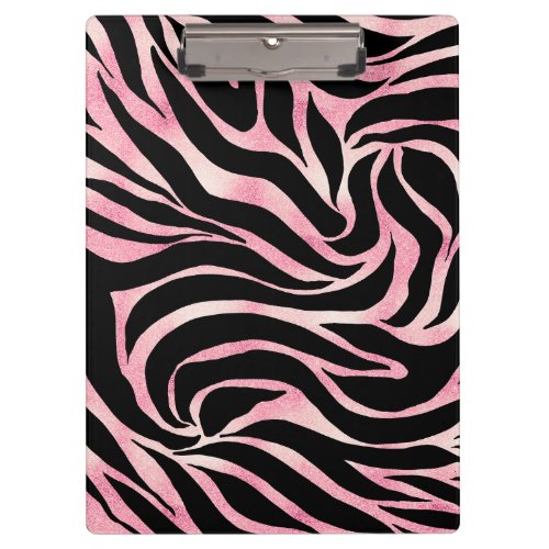 Elegant Rose Gold Glitter Zebra Black Animal Print Clipboard