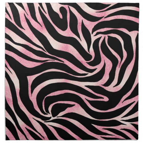 Elegant Rose Gold Glitter Zebra Black Animal Print Cloth Napkin