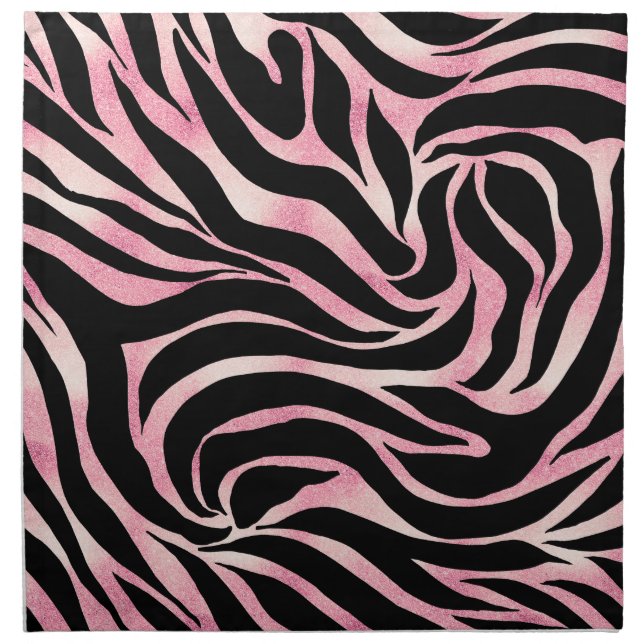 Elegant Rose Gold Glitter Zebra Black Animal Print Cloth Napkin (Front)