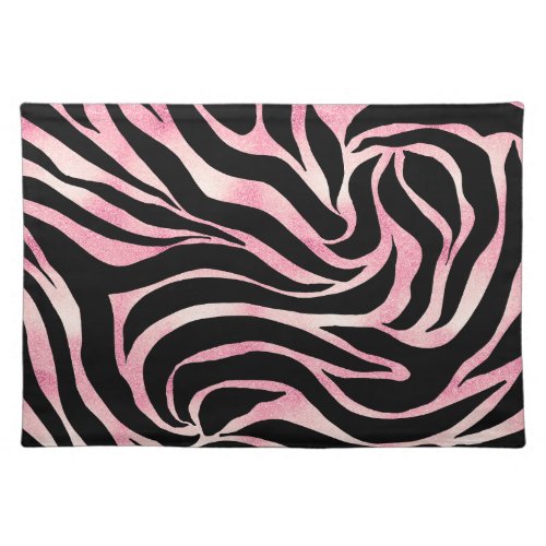 Elegant Rose Gold Glitter Zebra Black Animal Print Cloth Placemat