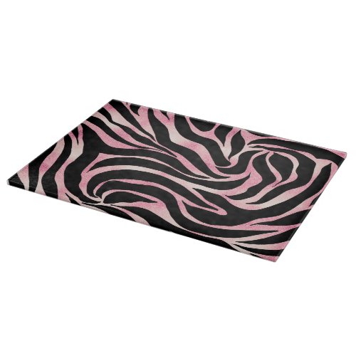 Elegant Rose Gold Glitter Zebra Black Animal Print Cutting Board