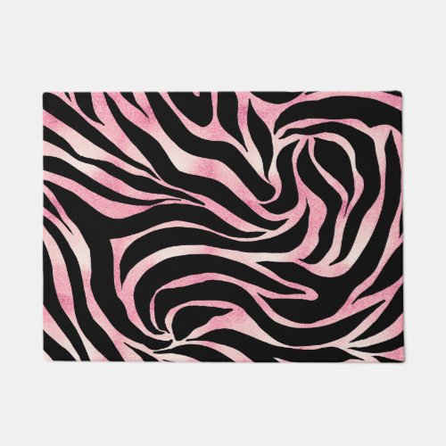 Elegant Rose Gold Glitter Zebra Black Animal Print Doormat