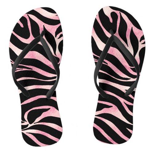 Elegant Rose Gold Glitter Zebra Black Animal Print Flip Flops