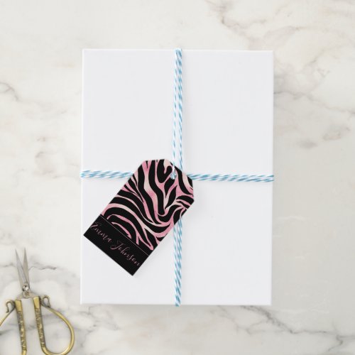Elegant Rose Gold Glitter Zebra Black Animal Print Gift Tags