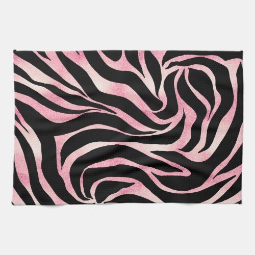 Elegant Rose Gold Glitter Zebra Black Animal Print Kitchen Towel