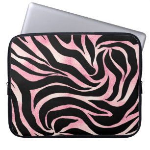 Elegant Rose Gold Glitter Zebra Black Animal Print Laptop Sleeve
