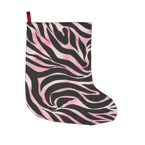 Elegant Rose Gold Glitter Zebra Black Animal Print Large Christmas Stocking