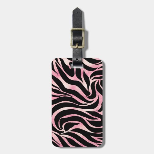 Elegant Rose Gold Glitter Zebra Black Animal Print Luggage Tag