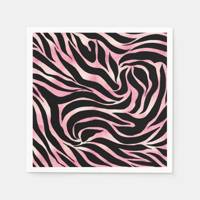 Elegant Rose Gold Glitter Zebra Black Animal Print Napkins (Front)