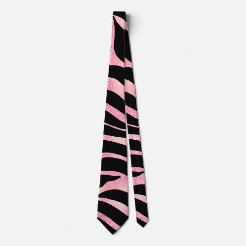 Elegant Rose Gold Glitter Zebra Black Animal Print Neck Tie