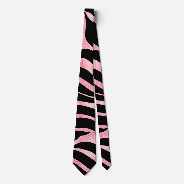 Elegant Rose Gold Glitter Zebra Black Animal Print Neck Tie (Front)