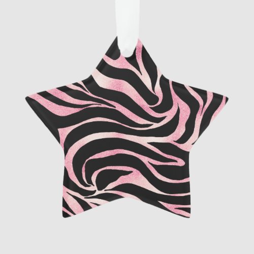 Elegant Rose Gold Glitter Zebra Black Animal Print Ornament