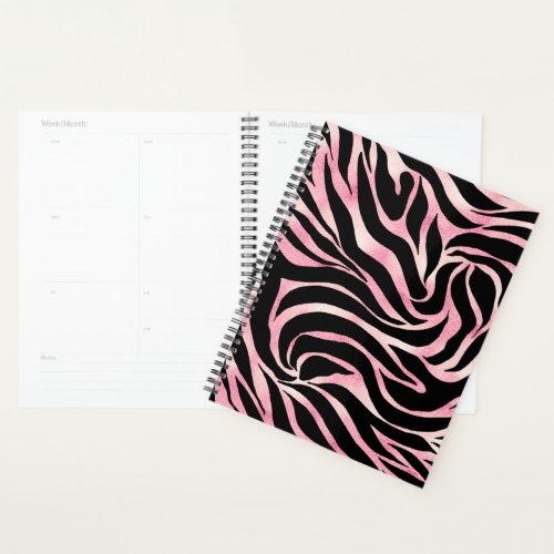Elegant Rose Gold Glitter Zebra Black Animal Print Planner