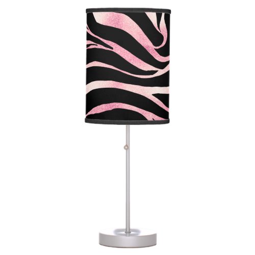 Elegant Rose Gold Glitter Zebra Black Animal Print Table Lamp