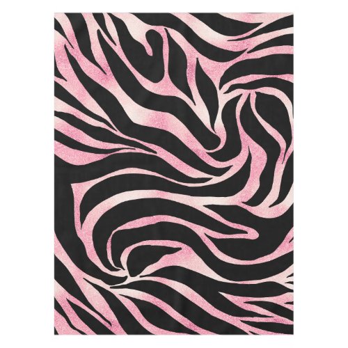 Elegant Rose Gold Glitter Zebra Black Animal Print Tablecloth