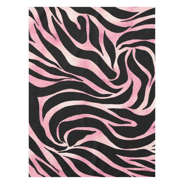 Elegant Rose Gold Glitter Zebra Black Animal Print Tablecloth (Front)