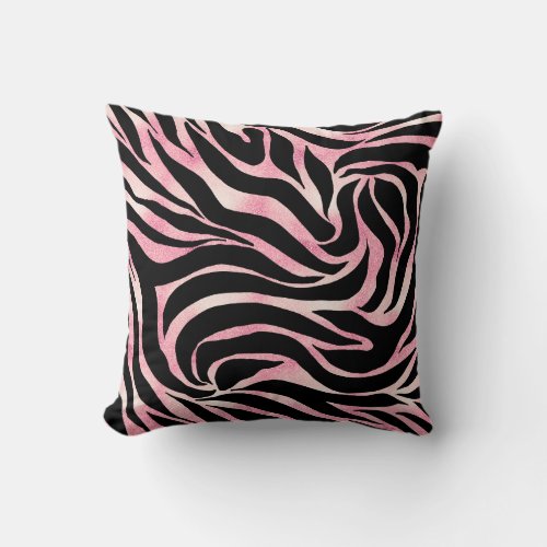 Elegant Rose Gold Glitter Zebra Black Animal Print Throw Pillow
