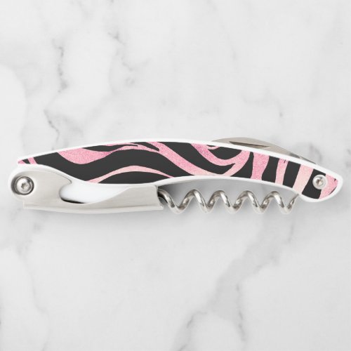 Elegant Rose Gold Glitter Zebra Black Animal Print Waiters Corkscrew