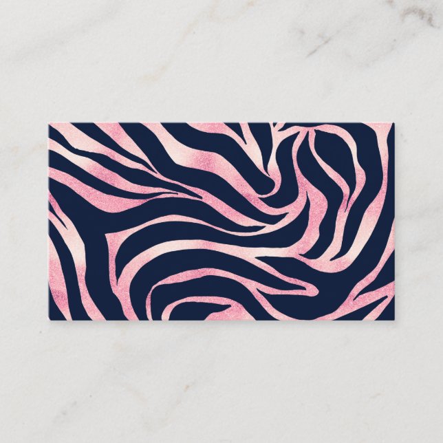Elegant Rose Gold Glitter Zebra Blue Animal Print Business Card (Front)