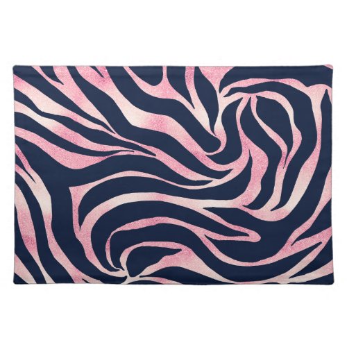 Elegant Rose Gold Glitter Zebra Blue Animal Print Cloth Placemat
