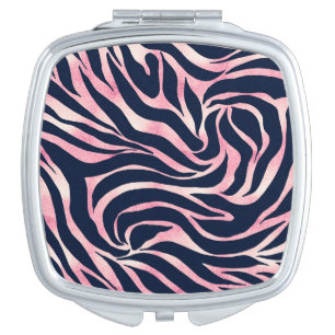 Elegant Rose Gold Glitter Zebra Blue Animal Print Compact Mirror