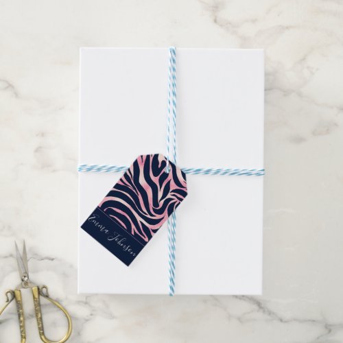 Elegant Rose Gold Glitter Zebra Blue Animal Print Gift Tags