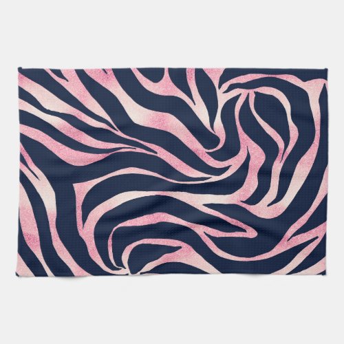 Elegant Rose Gold Glitter Zebra Blue Animal Print Kitchen Towel