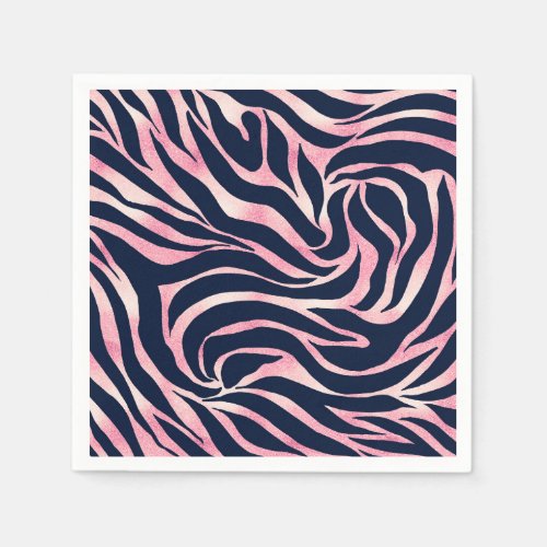 Elegant Rose Gold Glitter Zebra Blue Animal Print Napkins