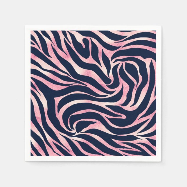 Elegant Rose Gold Glitter Zebra Blue Animal Print Napkins (Front)