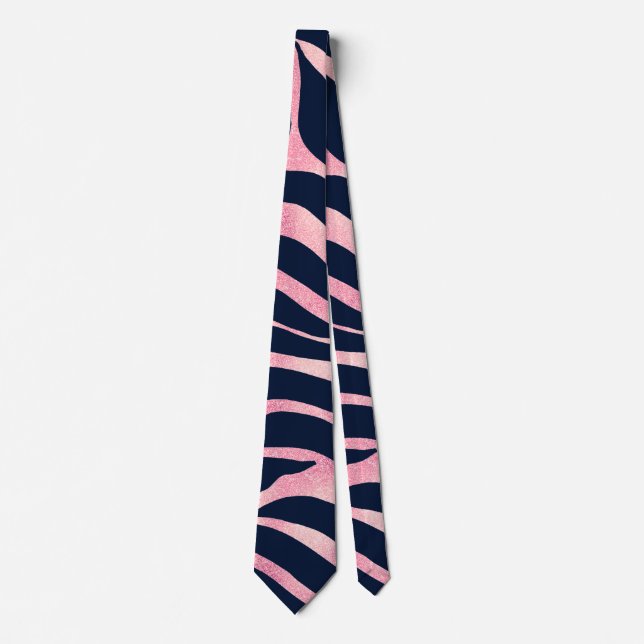 Elegant Rose Gold Glitter Zebra Blue Animal Print Neck Tie (Front)