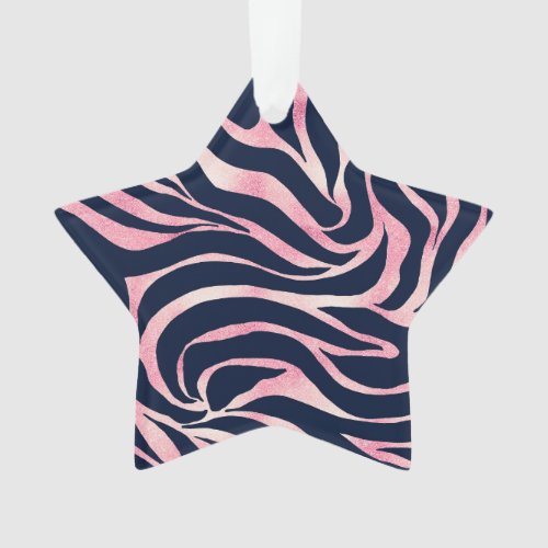 Elegant Rose Gold Glitter Zebra Blue Animal Print Ornament