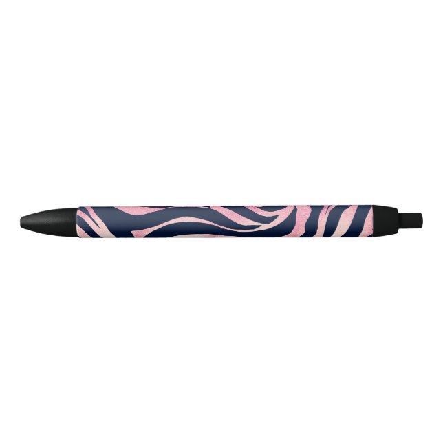 Elegant Rose Gold Glitter Zebra Blue Animal Print Pen (Front)