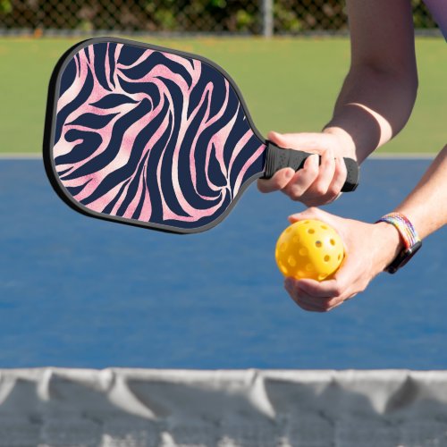 Elegant Rose Gold Glitter Zebra Blue Animal Print Pickleball Paddle