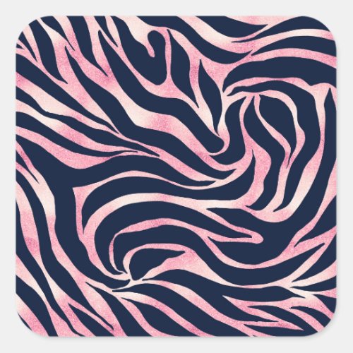 Elegant Rose Gold Glitter Zebra Blue Animal Print Square Sticker