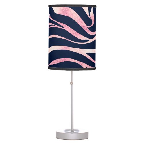 Elegant Rose Gold Glitter Zebra Blue Animal Print Table Lamp