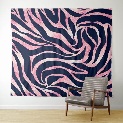 Elegant Rose Gold Glitter Zebra Blue Animal Print Tapestry