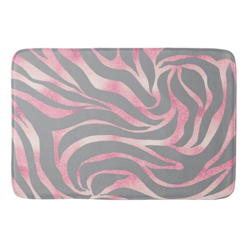 Elegant Rose Gold Glitter Zebra Gray Animal Print Bath Mat