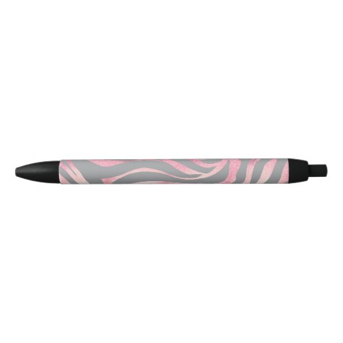 Elegant Rose Gold Glitter Zebra Gray Animal Print Black Ink Pen