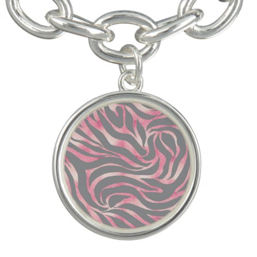 Elegant Rose Gold Glitter Zebra Gray Animal Print Bracelet