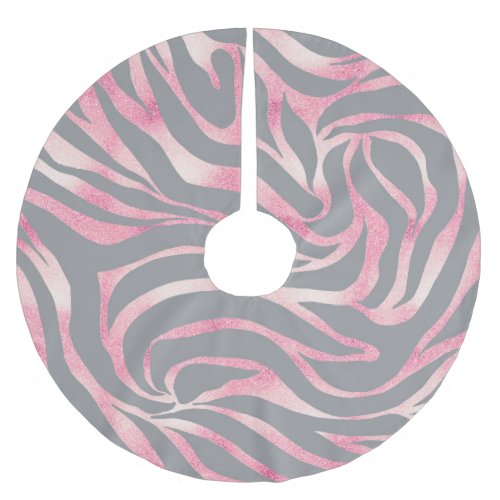 Elegant Rose Gold Glitter Zebra Gray Animal Print Brushed Polyester Tree Skirt