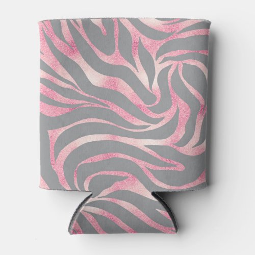 Elegant Rose Gold Glitter Zebra Gray Animal Print Can Cooler