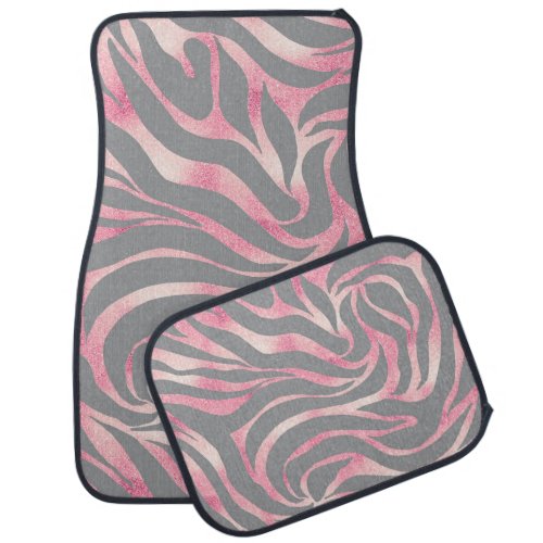 Elegant Rose Gold Glitter Zebra Gray Animal Print Car Floor Mat