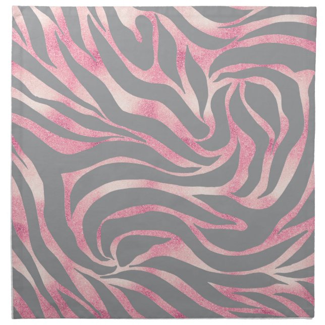 Elegant Rose Gold Glitter Zebra Gray Animal Print Cloth Napkin (Front)